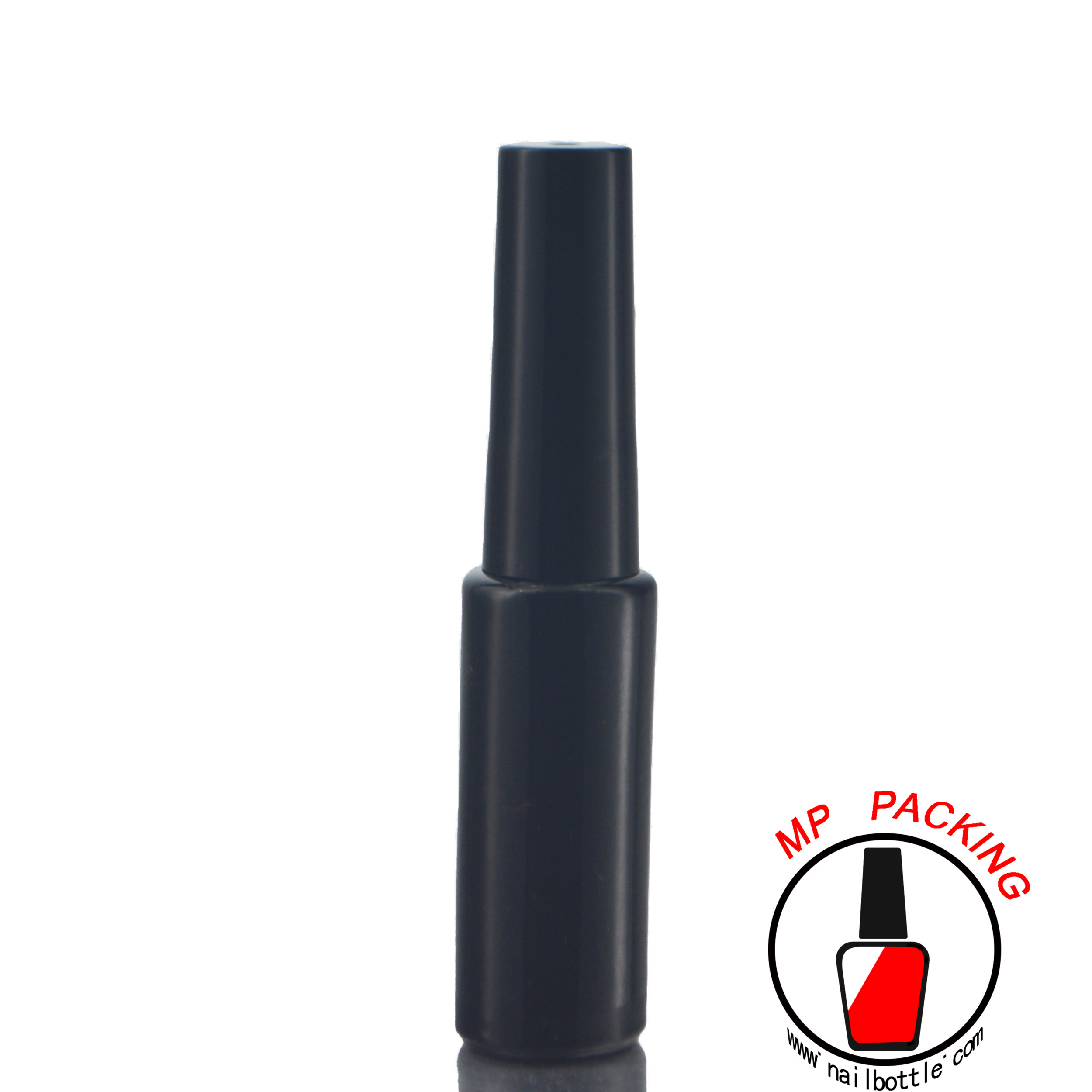 Tall round black bottles and cap brush 004181
