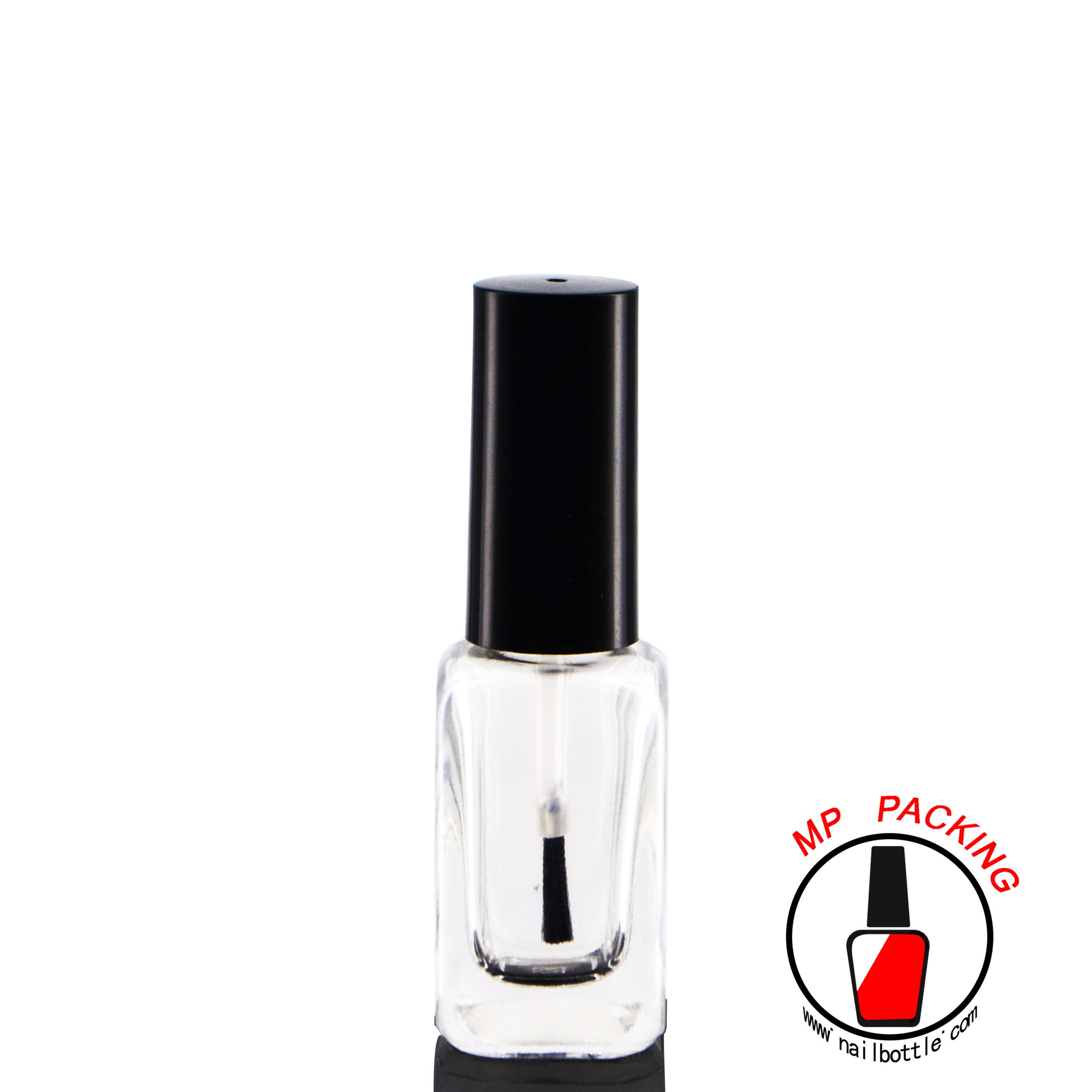 clear square bottle with nail polish brush and lids 