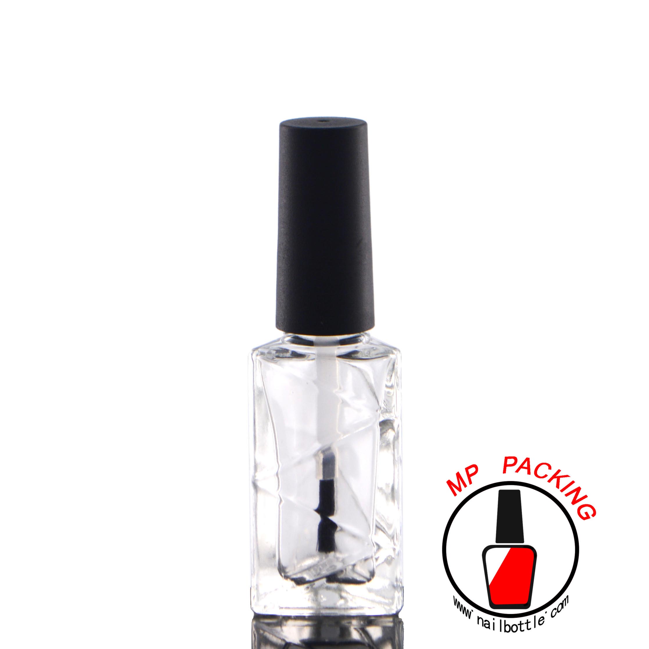 triangle glass bottle with nail polish brush and caps 