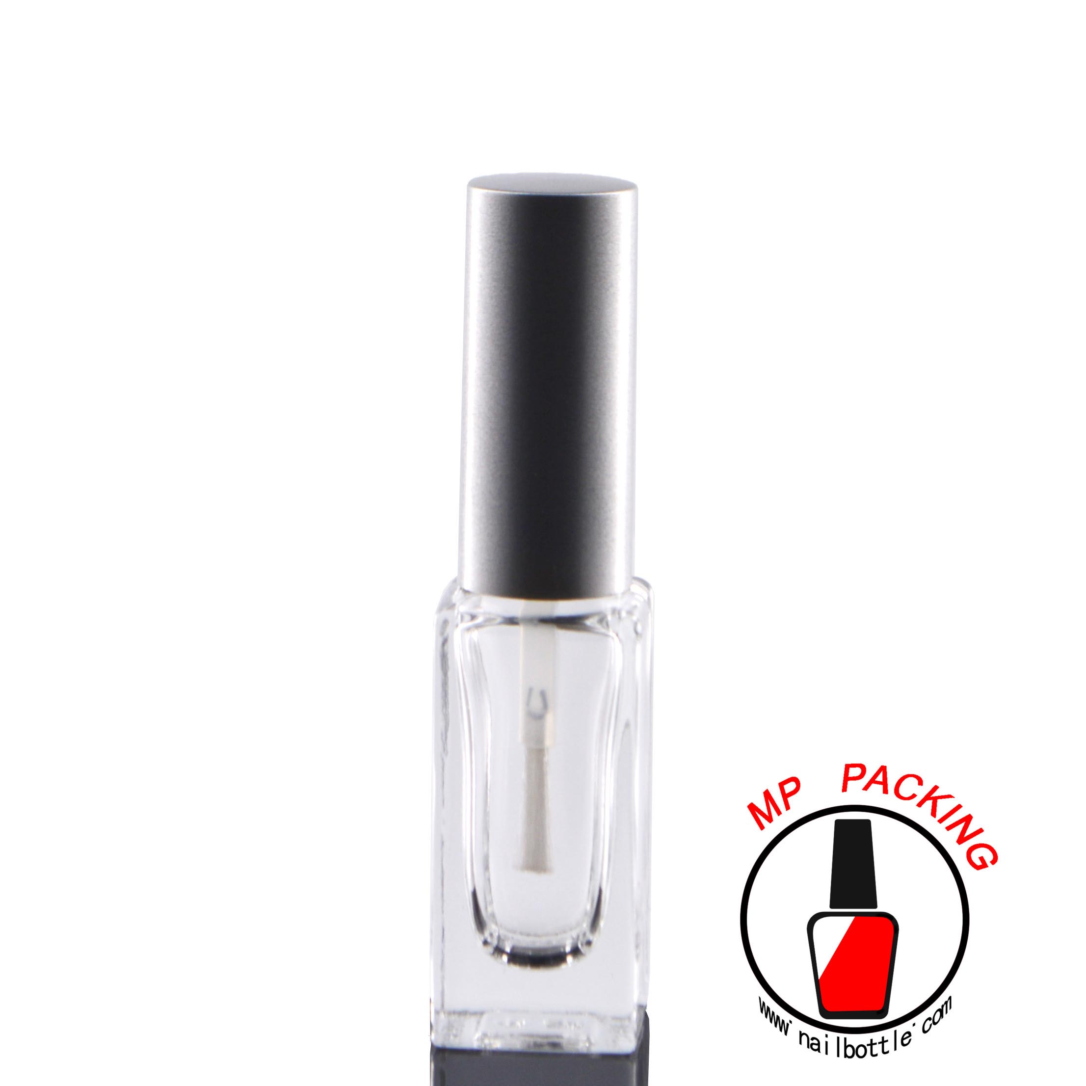 tall square shape empty glass bottle with lids and brush 