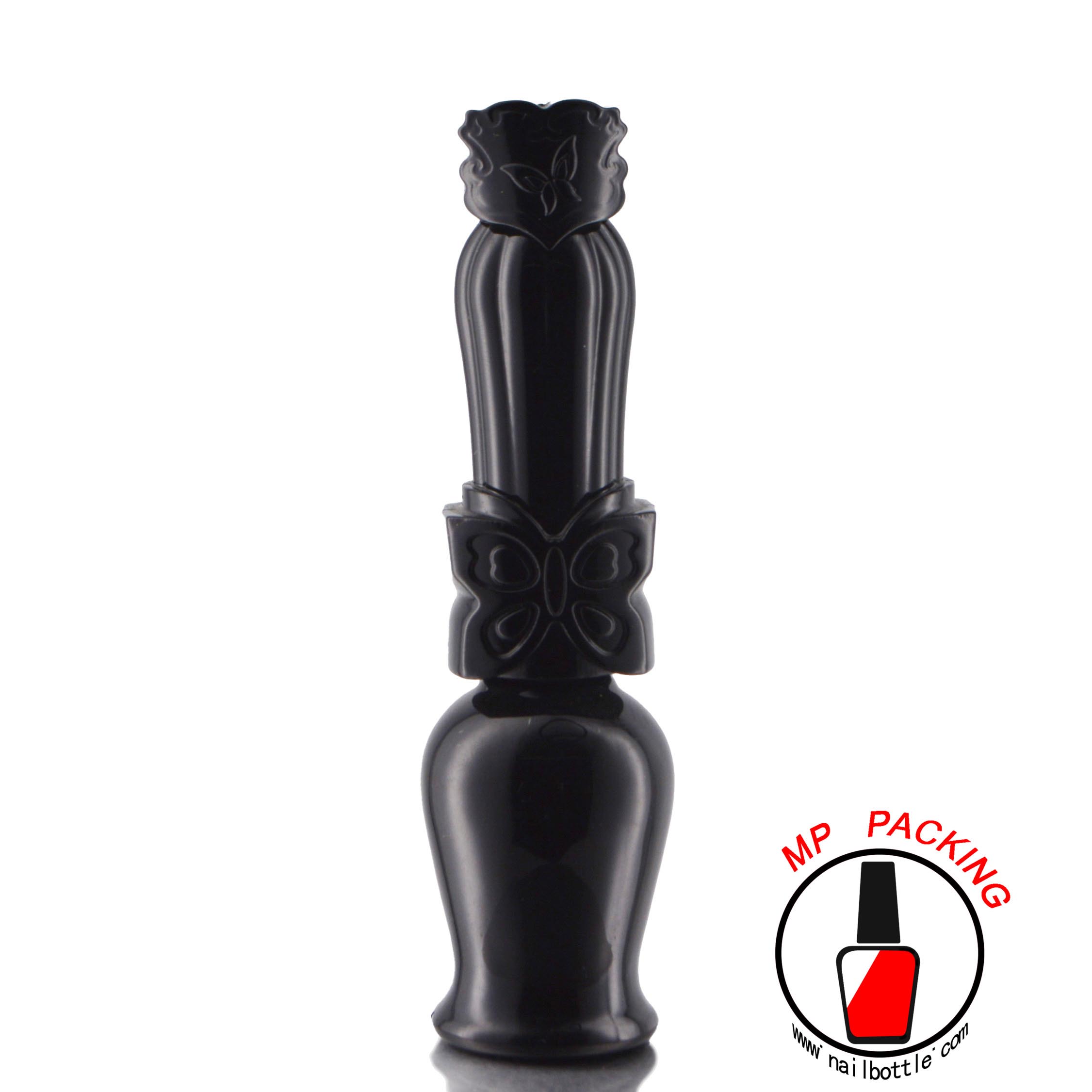 black gel polish bottles with lids and brush 