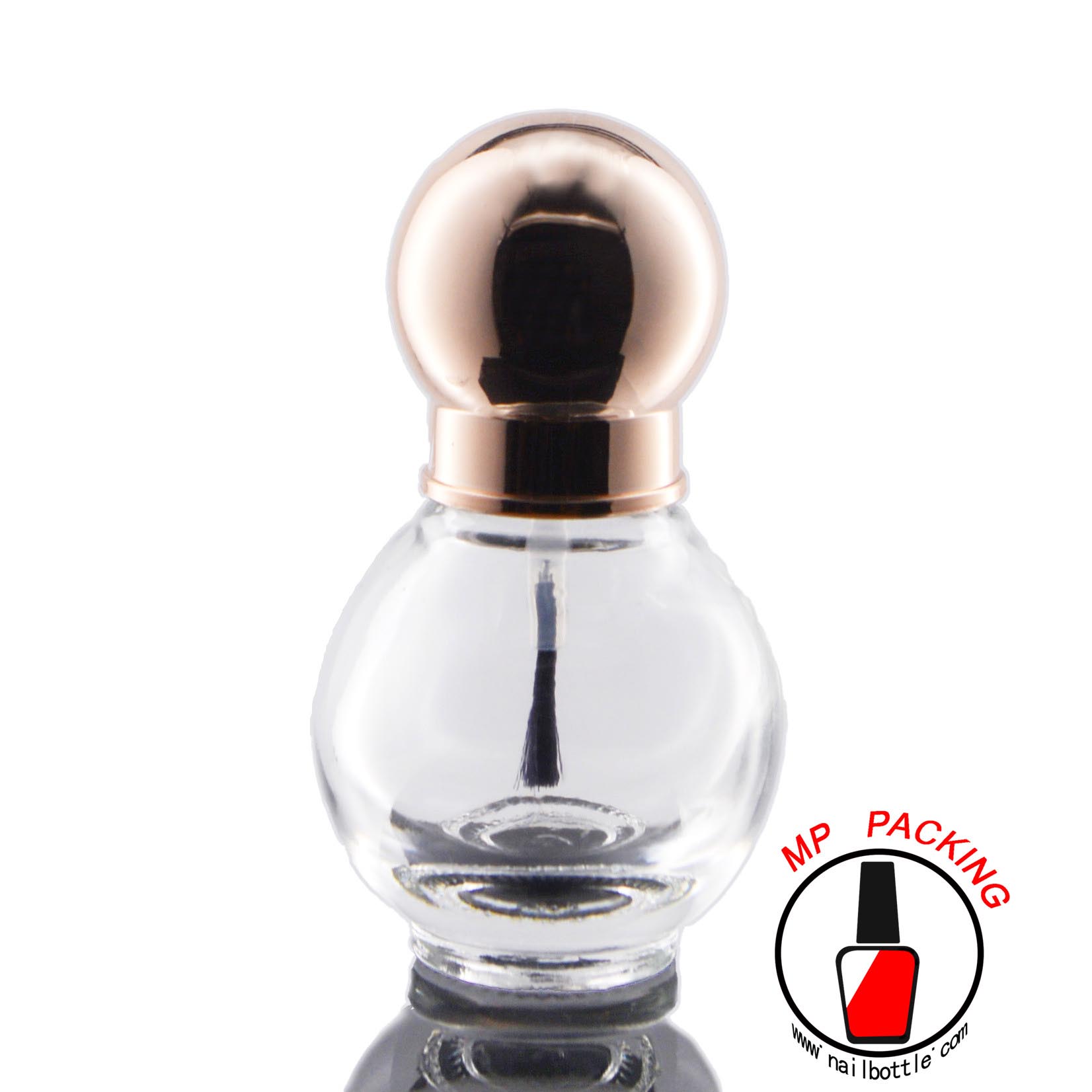 ball shaped empty bottles glass with lids and brush