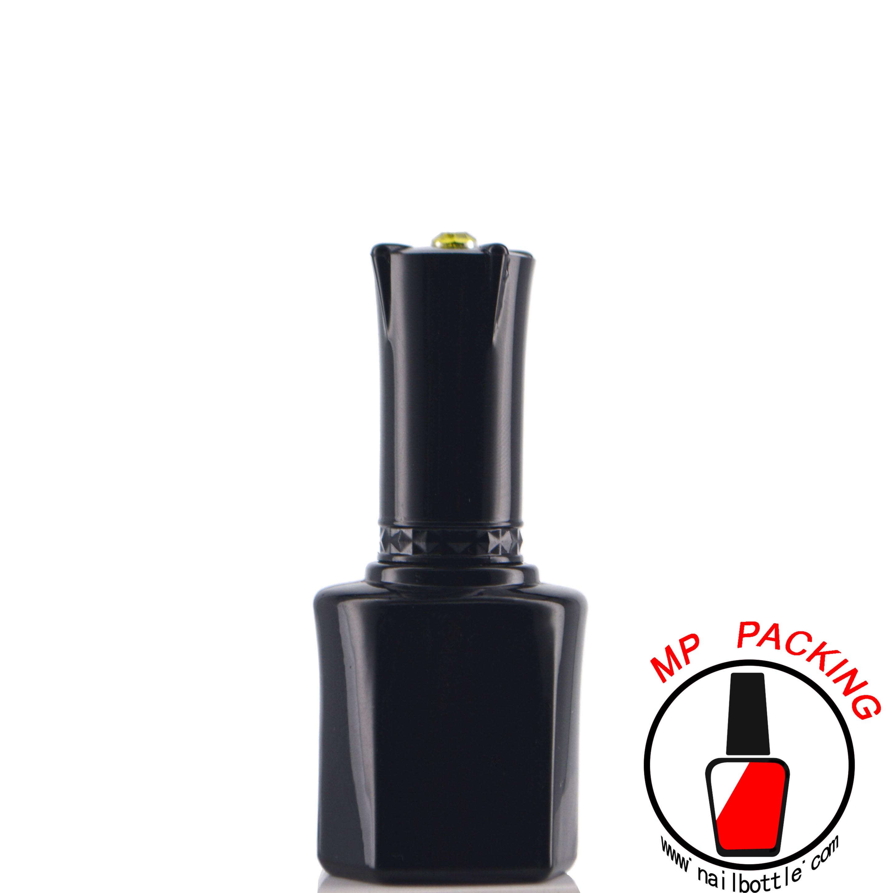 black bottles glass containers with lids and brush 