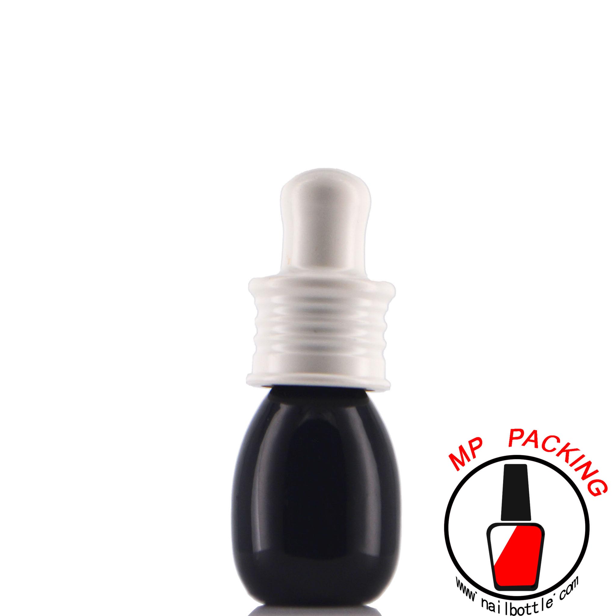 tiny bottle clear glass/ black /white with lids and brush 