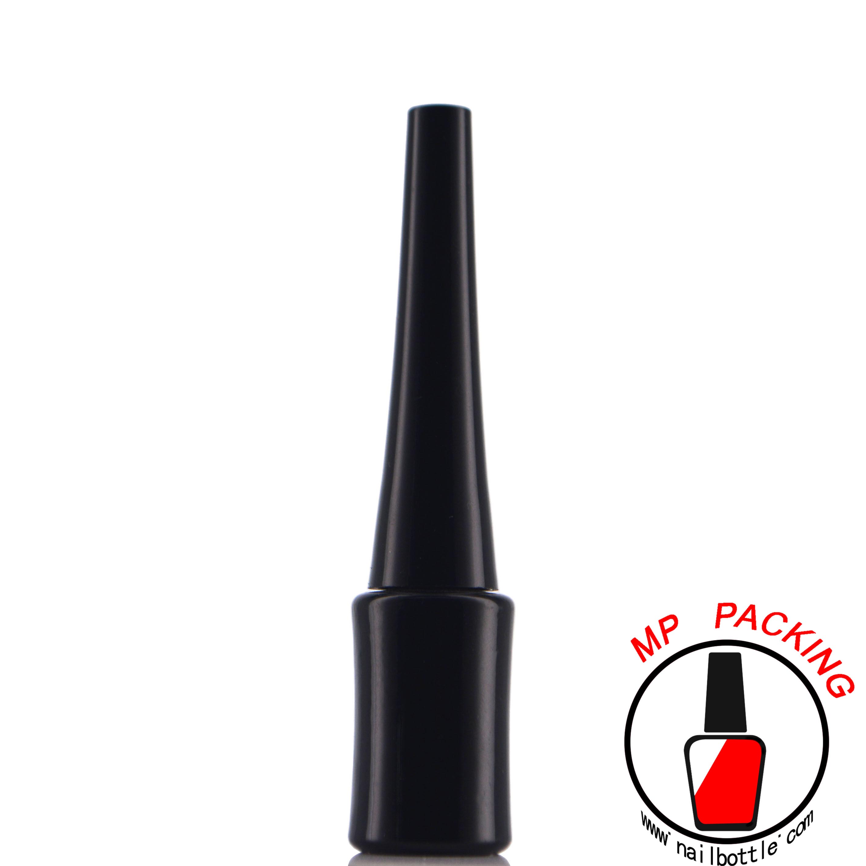 mini black bottle empty and black caps with brush 